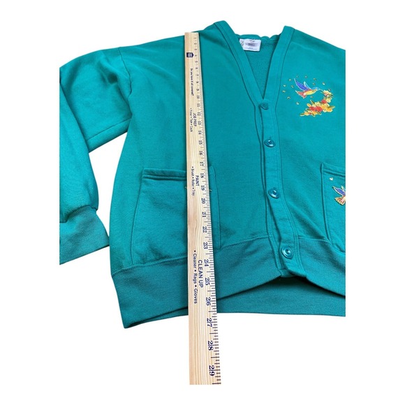 RARE VTG 90s Jerzees Fleece Ladies & Dames Hummingbird Teal Sweater Cardigan XL - Picture 12 of 15